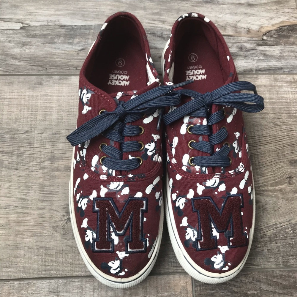 Disney Maroon Mickey Mouse Letterman Sneakers